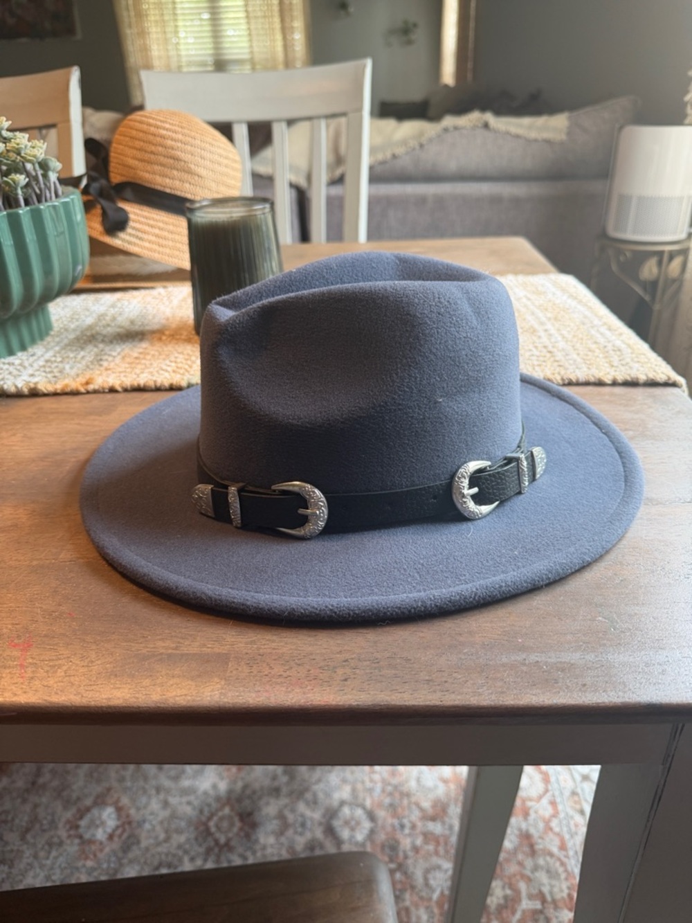 Navy Felt Rancher Hat with Decorative Black Band
